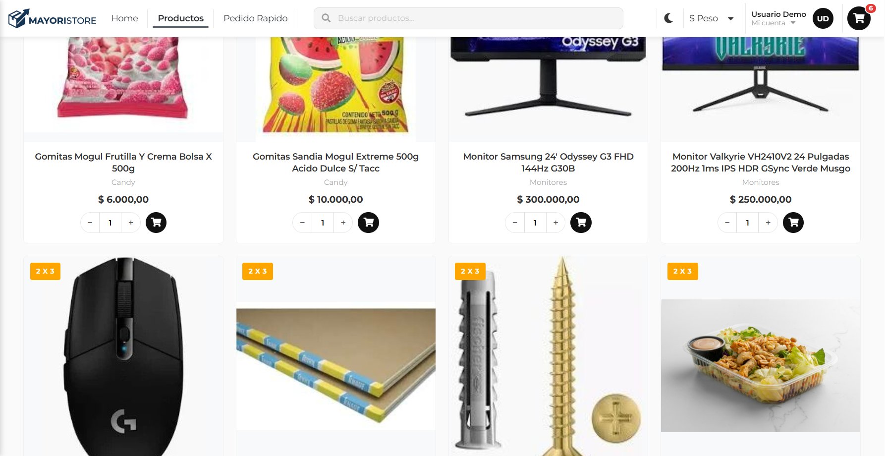 Catálogo de productos con precios y promociones